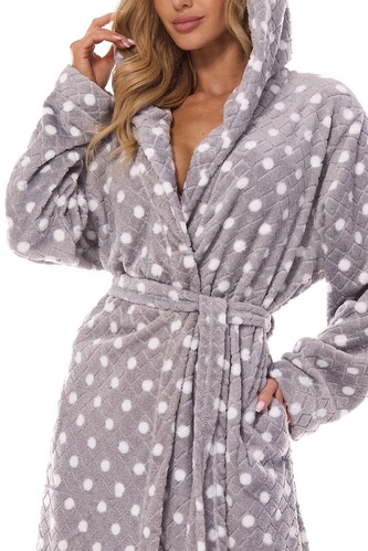 Szlafrok L&L 2406 Dots Long S-2XL damski grafitowy L-170/102/110