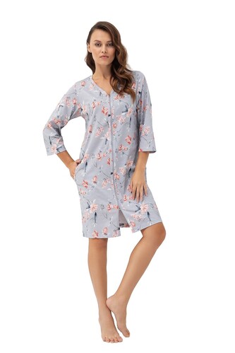 Szlafrok Luna 392 M-2XL L24 damski szary kwiaty L