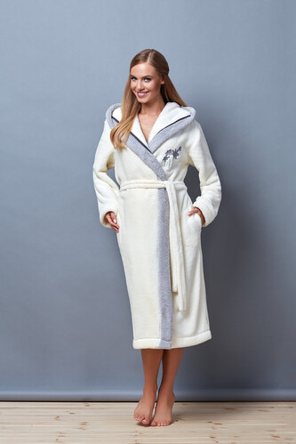 Szlafrok L&L SD HLLR 7115 długi M-2XL damski ecru XL-172/106/114