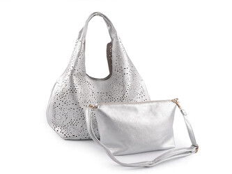 Kabelka s vysekávaným vzorem 2v1 43x26 cm - 1 ks - 7 stříbrná