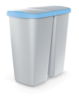 Odpadkový koš COMPACTA Q DUO - objem: 45 l, barva: popelavá se světle modrým víkem