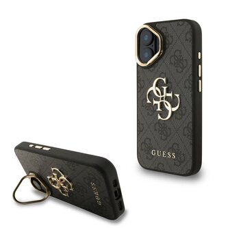 Guess PU 4G Metal Logo Stand Camera Frame Zadní Kryt pro iPhone 16 Black