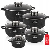 Sada hrnců s mramorovým povrchem – 10 ks, na indukci i plyn, černá