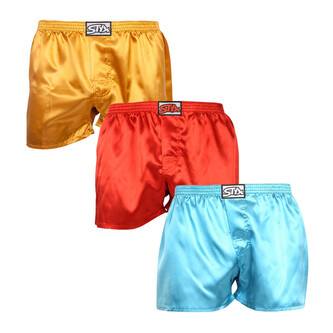 3PACK pánské trenky Styx klasická guma saténové vícebarevné (3C06357) L