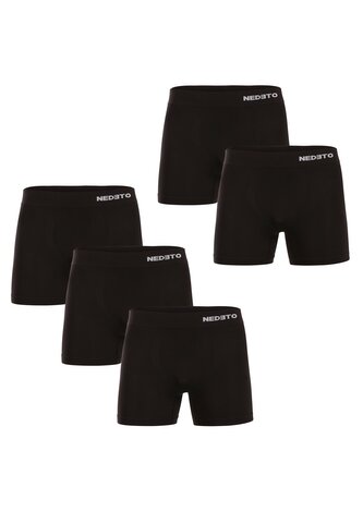 5PACK pánské boxerky Nedeto bezešvé bambusové černé (5NDTB001S) XL