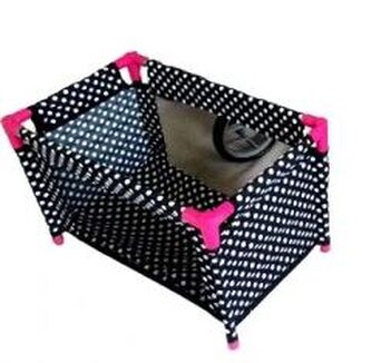 Łóżeczko-kojec dla lalek czarny w białe groszki