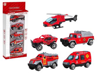 Sada 5 hasičských vozidel, kovová; 27,5x11x4cm, W/B