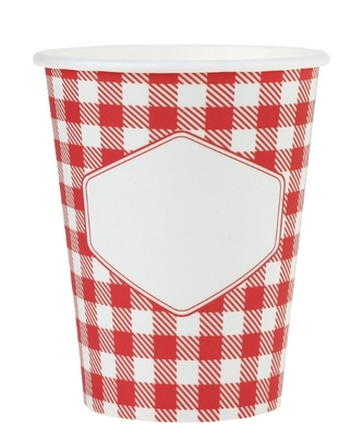 Papírové kelímky červenobílé kostkované – venkovský styl, 270 ml, 10 ks