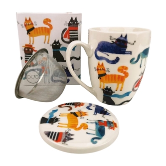 Porcelánový hrnek se sítkem Kočičí svět - STYLISH CATS, 360 ml