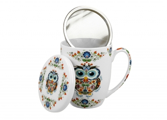 Porcelánový hrnek se sítkem SOWA ETNO, 350 ml