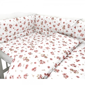 Mantinel s povlečením do postýlky, 3D sada Bavlna, Kačenky - bílá, pudrově růžová; 120x90