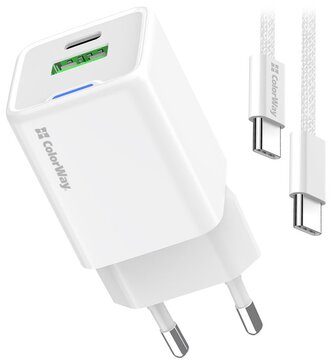 COLORWAY 1x USB-C/ síťová nabíječka/ GaN/ PD/ PPS/ QC/ 35W/ Včetně 100cm kabelu/ Bílá