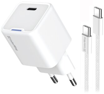 COLORWAY 1x USB-C/ síťová nabíječka/ GaN/ PD/ PPS/ 25W/ Včetně 100cm kabelu/ Bílá