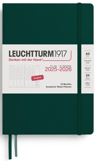 Academic Week Planner 2026 Medium (A5) 18 Months Forest Green