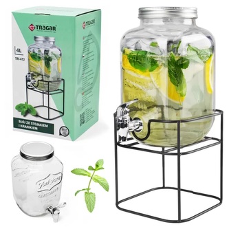 Zásobník láhev sklo 4000ml s kohoutkem ve stojanu  TR-4TJ