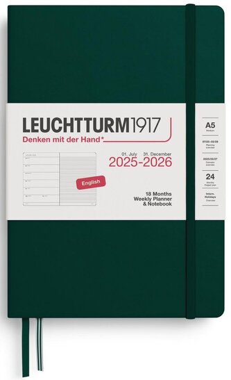 Weekly Planner & Notebook 2026 Medium (A5) 18 Months Forest Green