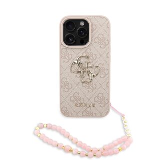 Guess PU 4G Metal Logo Strap Zadní Kryt pro iPhone 16 Pro Pink