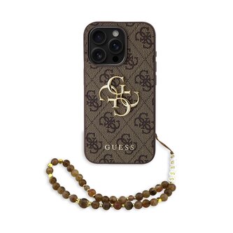 Guess PU 4G Metal Logo Strap Zadní Kryt pro iPhone 15 Pro Max Brown