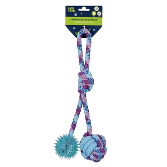 Zabawka dla psa Szarpak 34 cm z piłką 2 stronny niebieski TRIK&ROLL 560703