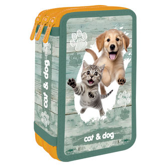 Penál plný - 3 patrový, 43 kusů JUNIOR S8 - Kočka a pes