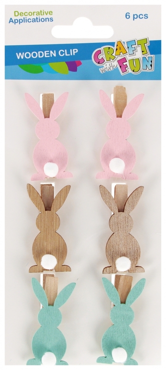 Drewniane spinacze Królik z pomponem 6szt. Wielkanoc CRAFT WITH FUN 555440 Drewniane spinacze Królik z pomponem 6szt. Wielkanoc CRAFT WITH FUN 555440