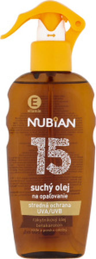 Nubian OF 15 Sprej suchý olej na opalování, 200 ml