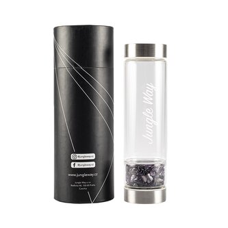 Jungle Way Designová skleněná láhev s ametystem, 480 ml