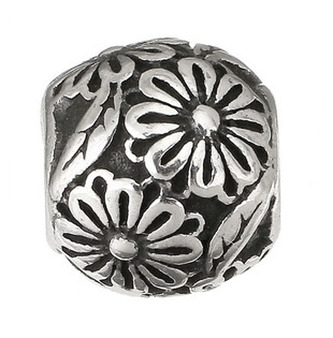 K0129 Navlékací ocelový přívěšek korálek s kytičkami - květiny