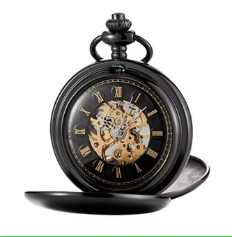 KH0049-K Mechanické kapesní hodinky otevírací černé - cibule