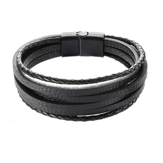 EG7512 Náramek pánský s koženkovými pásky - černá