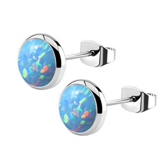 NB2-OP26 Ocelové náušnice s opálem 8 mm