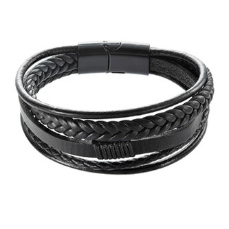 EG7514 Náramek pánský s koženkovými pásky a sponou na magnet - černá