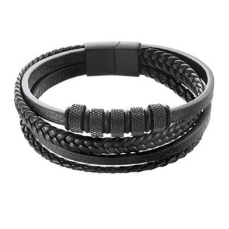 EG7511 Náramek pánský s koženkovými pásky - černá