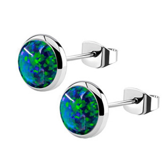 NB2-OP19 Ocelové náušnice s opálem 8 mm