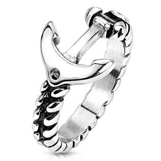 OPR1856-60 Ocelový prsten s kotvou - mořské