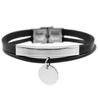 NR1209-17 Kožený náramek s přívěškem, délka 17 cm - černá