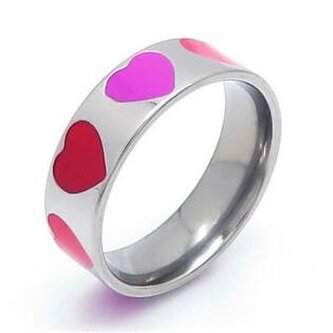 OPR1889-52 Ocelový prsten se srdíčky - srdce