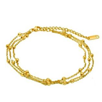 RN1126-GD Trojitý zlacený ocelový náramek na nohu s kuličkami