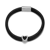 NR1149-K Černý kožený náramek srdíčko, délka 19 cm - srdce