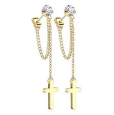 OPN1942-GD Zlacené visací ocelové náušnice s křížky