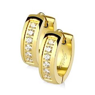 OPN1154-GD Zlacené ocelové náušnice - kroužky se zirkony