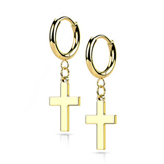 OPN1820-GD Zlacené ocelové náušnice s křížky