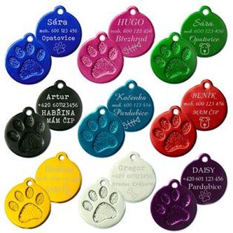 PZ005-DP Hliníková psí známka tlapka velká - tmavě růžová