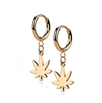 OPN1822-RD Zlacené ocelové náušnice - list marihuany