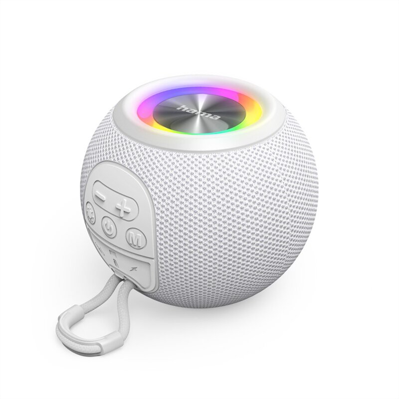 Hama Ball, Bluetooth reproduktor, 5 W, LED podsvícení, AUX-in, USB-A, microSD slot, bílý
