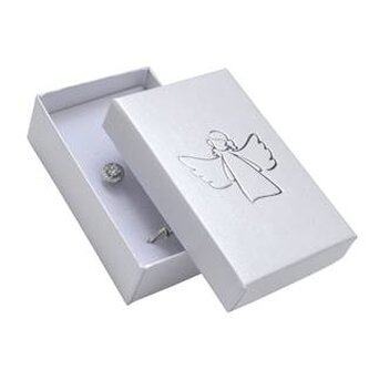 KR0306-ST Bílá dárková krabička na soupravu, stříbrný anděl