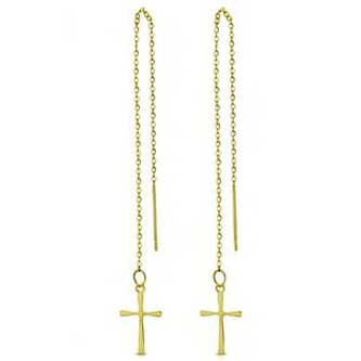 OPN1526-GD Provlékací zlacené ocelové náušnice s křížky