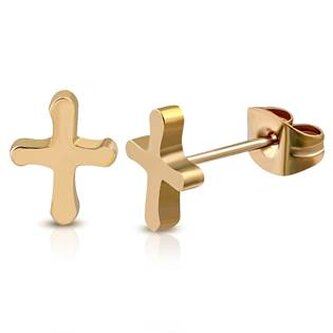 OPN1472-RD Ocelové náušnice křížky zlacené