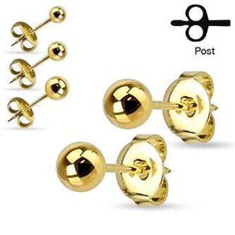 OPN1002-6 Ocelové náušnice - kuličky pozlacené