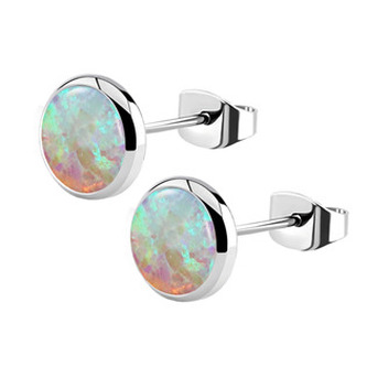 NB2-OP65 Ocelové náušnice s opálem 8 mm